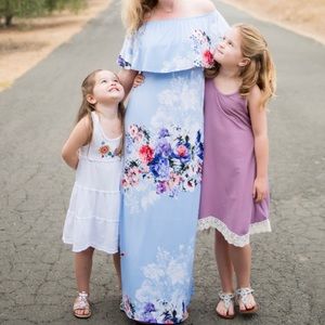 Stunning blue floral off the shoulder maxi dress